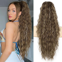 1 x RAW Customer Returns PORSMEER Ponytail Hairpiece Long 76 cm with Drawstring Wavy Curls Ponytail Extension Brown with Blonde Natural Clip in Hairpiece Ponytail Synthetic Hair Braid for Women Afro Braid Hair Extensions - RRP €17.46