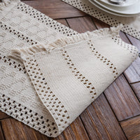 1 x RAW Customer Returns Weldomcor Beige Macrame Table Runner Boho Cotton Flax Table Runner with Tassels, Rectangular Crochet Lace Mesh Tablecloth for Kitchen Vintage Farmhouse Bohemian Wedding Tabletop Decor, 30x240cm - RRP €20.2