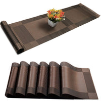 1 x RAW Customer Returns Placemats with Table Runner Sets Placemats, Woven Cross Weave Placemat Vinyl Kitchen Placemat, Washable PVC Placemats for Dining Table, Parties, Thanksgiving, Christmas Gatherings Brown  - RRP €18.99