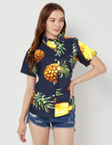 1 x RAW Customer Returns SSLR Women s Blouse Cotton Pineapple Shirt Short Sleeve Hawaii Shirt Summer Blouses for Women Small, Navy  - RRP €23.7