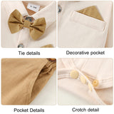 1 x RAW Customer Returns Amissz Baby Outfit for Ceremony, Baby Newborns 3 Piece Baptism Clothing Set Wedding Baby Tuxedo Shirt with Bow Tie Suspenders Trousers Beige Caps 0-3 Months - RRP €40.99