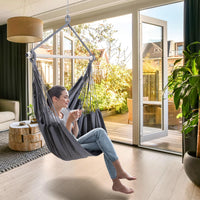 1 x RAW Customer Returns Ohuhu Hanging Chair with 2 Cushions and Ceiling Hook Kit, Outdoor Hanging Chair XL Hanging Chair up to 150 kg for Adults Girls, Hanging Seat Suspension Indoor Outdoor Bedroom and Garden, Gray - RRP €59.0