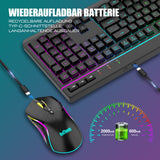 1 x RAW Customer Returns RedThunder K20 Rechargeable Wireless Keyboard and Mouse Set, QWERTZ DE Layout, RGB Backlight Multimedia Function Keys, 4800DPI Wireless Mouse for PC Mac Laptop Black  - RRP €60.49