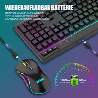 1 x RAW Customer Returns RedThunder K20 Rechargeable Wireless Gaming Keyboard and Mouse Set, QWERTZ DE Layout, RGB Backlight Multimedia Function Keys, 4800DPI Wireless Mouse for PC Mac Laptop Black  - RRP €69.99