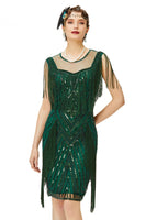 1 x RAW Customer Returns Coucoland 1920s Dress with Tassel Stole Women s Gatsby Evening Dress Cocktail Party Women s 20s Costume Dress Dark Green, XXL  - RRP €46.26