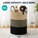 1 x RAW Customer Returns YOUDENOVA Laundry Basket Woven Laundry Collector Toy Storage Storage Basket with Handle Handmade Made of Cotton Z-Brown Black - RRP €29.99