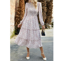 1 x RAW Customer Returns YNIQUE Women s Dresses Casual Long Sleeve Stand Collar Bohemian Floral Print Flowy Maxi Dresses Tiered Cocktail Dress - RRP €44.14