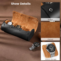 1 x RAW Customer Returns Asvert Watch Roll Watch Box Travel Watch Case Travel Watch Box 3 Watches Watch Box Travel Case for Small Watches Watch Case Travel Transport Box Watch Bag Genuine Leather Black  - RRP €30.24