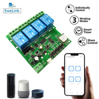 1 x RAW Customer Returns Jane Eyre 4 channel WLAN instant relay self lock switch module with 433 MHz RF remote control, DIY garage door switch module Ewelink app control, compatible with the Alexa Goolution Assistant - RRP €27.22