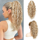 1 x RAW Customer Returns PORSMEER Ponytail Hairpiece Ponytail Extensions Blonde with Light Blonde with Clip 45 cm Long Wavy Curly Hair Extension Braid Clip in Claw Natural Synthetic Hair Hairpiece for Women, 18 Inches - RRP €19.67