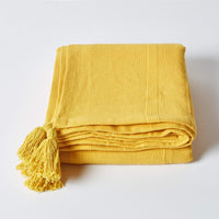 1 x RAW Customer Returns HOMESCAPES - Blanket for Bed or Sofa 225 x 255 cm , Yellow - RRP €30.2