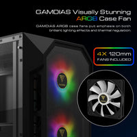 1 x RAW Customer Returns GAMDIAS AURA GC1 Gaming PC Mid-Tower ATX Case with Side Tempered Glass, 4 x 120mm ARGB Fans and Sync, 5V RGB Motherboard, Front Panel - RRP €107.05