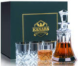 1 x Brand New KANARS Crystal Whiskey Decanter and Glasses, 550 ml Decanter with 4 300 ml Whiskey Glasses for Cognac, Martini, Whiskey, Scotch, Bourbon, Cocktail, Unique Stylish Gift Box, 5-Piece Set - RRP €55.99