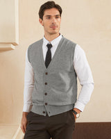 1 x RAW Customer Returns Kallspin Men s Cardigan Vest with V-Neck and Buttons in Wool Blend Light Grey 2XL  - RRP €33.96