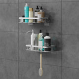 1 x RAW Customer Returns LIEBHEIM shower shelf shower basket bathroom shelf without drilling - bomb hold through industrial adhesive tape - aluminum aluminum silver - 2 baskets  - RRP €27.53