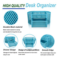 12 x Brand New RUIXUE multifunctional desk organizer, metal desk pen holder, office organizer, desk organizer, desk organizer suitable for schools, offices etc. nine grids light blue  - RRP €246.0