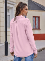 1 x RAW Customer Returns Cassiecy Women s Chiffon Blouse Elegant V-Neck Long Sleeve Casual Tops Shirt Loose Long Sleeve Tops XL, Pink  - RRP €30.23