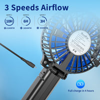 1 x RAW Customer Returns HandFan Handheld Fan Electric Fan Desk USB Portable Fan 3 Speed Handheld Fans Folding Battery Powered for Outdoor Travel Camping Black  - RRP €22.57