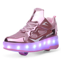 1 x RAW Customer Returns YongerYong Boy and Girl LED Lights Flashing Roller Skates, Unique Double Retractable Rechargeable Wheels, Skateboarding Shoes Outdoor Sports Gymnastics Sneakers - RRP €51.6