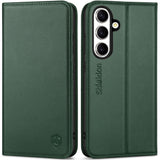 1 x RAW Customer Returns SHIELDON Case for Galaxy S24 5G, Leather Case Genuine Leather 3 Card Slots RFID Blocker Stand Function Shockproof TPU Inner Case Cover Flip Case Compatible with Galaxy S24 2024 6.2 - Night Green - RRP €30.99