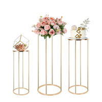 1 x RAW Customer Returns LANLONG Wedding Flower Stand with Metal Plate, 3 Pack Gold Cylinder Vases Wedding Centerpieces for Tables, 60cm 80cm 100cm Tall Iron Vases Pedestal Stand Set for Party Reception, - RRP €89.51