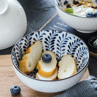 1 x RAW Customer Returns Swuut Ceramic Cereal Bowls Set of 6 in Japanese Style, Blue and White Bowls, 15 cm Salad Bowls Set, China Soup Bowls 15 cm  - RRP €40.3