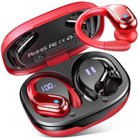 1 x RAW Customer Returns Bluetooth Headphones Sport, In Ear Headphones Bluetooth 5.3 with HD Mic, 75H ENC Noise Cancelling Earbuds with Deep Bass, Dual LED Display Wireless Headphones, IP7 Waterproof Earbuds, USB-C, Red - RRP €32.99