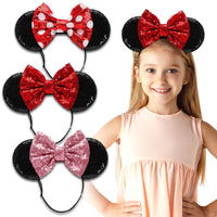 1 x RAW Customer Returns Minnie Ears Headbands, Pack of 3 Shiny Sequin Bow - Minnie Ears - Elastic and Adjustable Headband Headache Free - Mouse Ears for Girls and Women Classic  - RRP €14.56