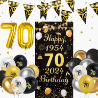 1 x Brand New Seutgjie 70th Birthday Decoration for Men Women Long Banner Background Balloons and LED Light Strips 1954 to 2024 - RRP €19.2