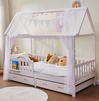 1 x RAW Customer Returns ALAVYA HOME 4-piece house bed decoration set with 2 pieces of bed canopy I 1 piece of pennant chain 300cm long for children s bed I pennant chain 100 organic cotton I 150 x 350 cm I with fairy lights I white - RRP €54.99