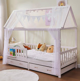 1 x RAW Customer Returns ALAVYA HOME 4-piece house bed decoration set with 2 pieces of bed canopy I 1 piece of pennant chain 300cm long for children s bed I pennant chain 100 organic cotton I 150 x 350 cm I with fairy lights I white - RRP €54.99