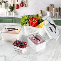 1 x RAW Customer Returns Luxear 4 Set Food Storage Containers with Lids and Draining Rack, Refrigerator Organizer Set 4.15L 3.15L 1.7L 0.8L Fruit Vegetable Fresh Storage Boxes with Handle Air Release Valve Storage Containers- RRP €34.07