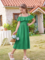 1 x Brand New Girls Dress 122 Festive Summer School Party Casual A-Line Spaghetti Straps Long Dresses 128 Green - RRP €27.6