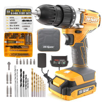 1 x RAW Customer Returns Hi-Spec 58pc 18V Cordless Drill and Drill Bit Set. DIY Cordless Screwdriver, Drill with S2 Bits for Metal, Wood and Masonry. All in a Storage Bag Yellow - RRP €60.99