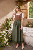 1 x RAW Customer Returns Women s Steampunk Skirt High Waist Drawstring Lace Hem Renaissance Maxi Skirt Army Green S - RRP €42.99