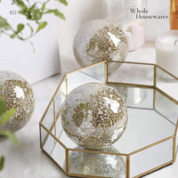 1 x RAW Customer Returns WHOLE HOUSEWARES Glass ball decoration Set of 3 glass mosaic balls for bowls 10 cm diameter Living room table decoration Coffee table and home decoration gold  - RRP €25.99