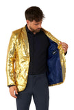 1 x RAW Customer Returns Suitmeister Men s Gold Party Blazer - Christmas, New Year s Eve Party Shiny Sequin Suit Jacket - Gold - RRP €39.95