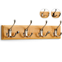 1 x RAW Customer Returns LARHN wooden coat hook - wooden coat rack with 4 hooks in matt nickel - 42 cm - wall coat hook - wall coat rack for hallways, cloakrooms, bedrooms and bathrooms - RRP €18.9