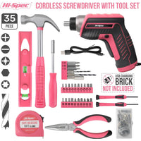 1 x RAW Customer Returns Hi-Spec 35-piece pink DIY tool set with rechargeable USB cordless screwdriver. For repairs and maintenance in a practical tool case - For women and girls - RRP €37.3