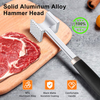 1 x RAW Customer Returns HOOMIL Meat Tenderizer, Double-Sided Non-Stick Schnitzel Tenderizer, Meat Hammer with Non-Slip Handle for Schnitzel, Steaks - Silver - RRP €15.08