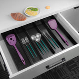 1 x RAW Customer Returns Utoplike Bamboo Expansionable Kitchen Drawer Organizer, Adjustable Utensil Holder and Cutlery Tray, for Cutlery, Silverware, Knives in Kitchen, Black, Large - RRP €43.99