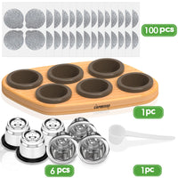 1 x RAW Customer Returns Capmesso Reusable Capsules for Nespresso OriginalLine, 6pcs Nespresso Refill Capsules Stainless Steel Coffee Capsules Compatible with Nespresso Originaline Machine 6 Capsules 100 Lids Wooden Tray  - RRP €28.98