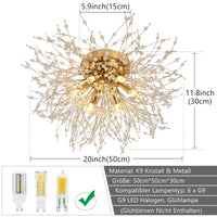 1 x RAW Customer Returns Rayofly Modern Crystal Ceiling Light, Fireworks Dandelion Sputnik Chandelier 6-Light Dimmable Golden Pendant Light, Hanging Lamp for Bedroom, Living Room, Dining Room, Kitchen, Hallway - RRP €79.99