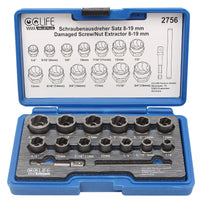 1 x RAW Customer Returns CCLIFE 15pcs 3 8 Cr-Mo special socket wrench insert left-hand extractor screw extractor nut socket nut remover 8-19mm Turbo nuts - RRP €31.08