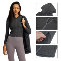 1 x Brand New FEOYA Women s Running Jacket Long Sleeve Hooded Jacket Sports Jacket Running Sweat Jacket for Yoga Fitness Top Sport Workout Running Shirt Training Jacket Top S-XL Grey, L, L  - RRP €36.79