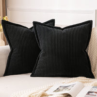 1 x RAW Customer Returns MIULEE Corduroy Velvet Cushion Cover Soft Cushion Cover Decorative Sofa Cushions Square Decorative Cushions Modern Decorative Cushion Cover Striped Cushion Covers for Living Room Bedroom Pack of 2 40 x 40 cm Black - RRP €21.49