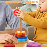 1 x RAW Customer Returns JUSTWOOD Montessori Wooden Spinning Drum Stacking Toy for Infant 6-12 Months Rainbow Stacker Spinning Drum Learning Toy for Toddlers Gift for Baby Boys Girls Ages 1 Year and Up - RRP €27.22