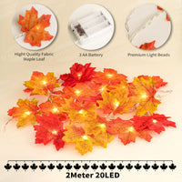 1 x RAW Customer Returns Ventvinal Maple Leaves Fairy Lights, 20 LED Autumn Garland Lights 3AA Battery Operated Leaf Garland Decoration for Party, Christmas Lights, Thanksgiving - RRP €13.67