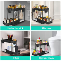 1 x Brand New GOOPOOL Under Sink Kitchen Organizer 2 Tier Under Sink Storage, Kitchen Cupboard Organizer with 6 Hooks and 2 Cups, Kitchen Cupboard Organizer for Bathroom Kitchen-Black - RRP €19.2