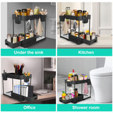 1 x Brand New GOOPOOL Under Sink Kitchen Organizer 2 Tier Under Sink Storage, Kitchen Cupboard Organizer with 6 Hooks and 2 Cups, Kitchen Cupboard Organizer for Bathroom Kitchen-Black - RRP €19.2